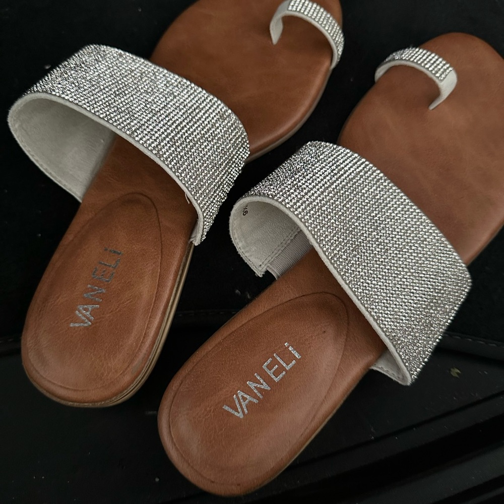 Vaneli Brown Sandals with Glittering Silver Accents